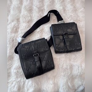 Gucci GG Embossed Waist Bag Waist Pouch 631339 Black Leather for unisex